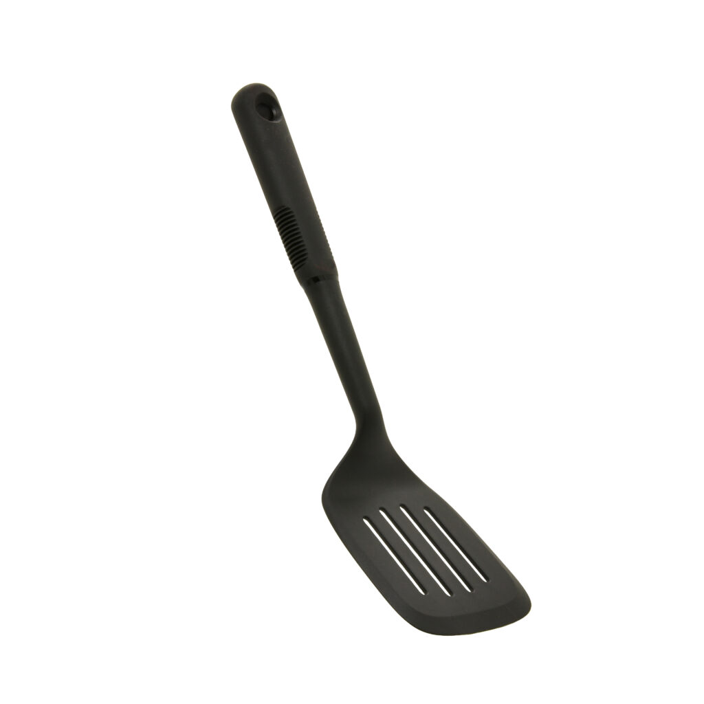 Black slotted turner with three selectable product feature callouts